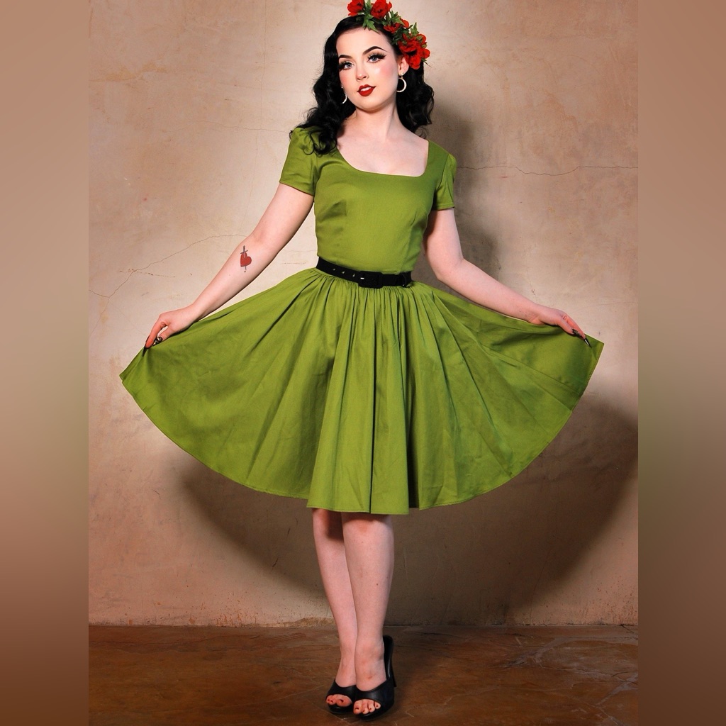 Lara Dress In Olive Cotton Sateen Laura Byrnes Design Large Nwt